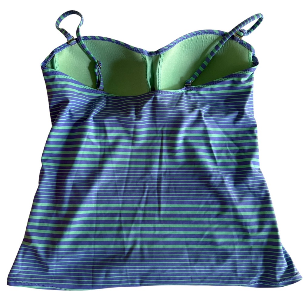 COLLECTIONS BY CATALINA Blue LimeGreen Stripe Tankini Top Ladies Swimwear, 12/14 - Picture 2 of 4